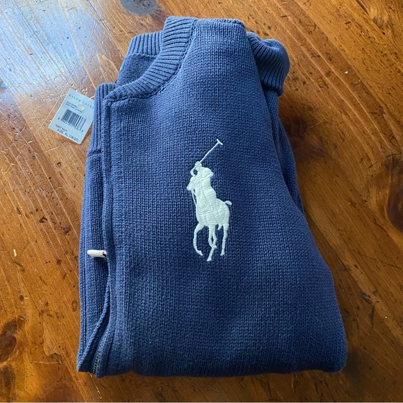 Polo by Ralph Lauren - Big Polo Zip Cardigan Blue Sweater - size xL 18-20 - Picture 2 of 6